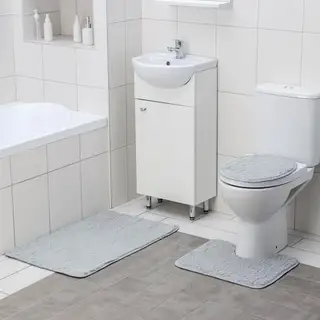 Коврики для ванной и туалета Доляна «Плюшевый», 3 шт.: 32×40 см, 40×50 см, 50×80 см, серые