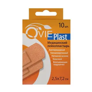 Медицинский лейкопластырь O'vie Plast, телесный, на нетканой основе, 2,5 × 7,2 см, 10 шт