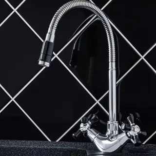 Смеситель для кухни RMS SL92BL-279F, двухвентильный, высокий излив, хром/черный