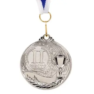 Медаль призовая, 2 место, серебро, d=5 см