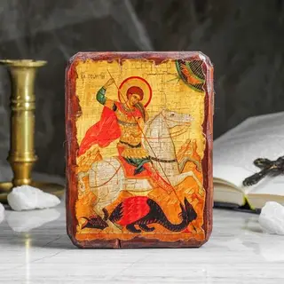 Икона под старину "Георгий Победоносец", 13х17 см