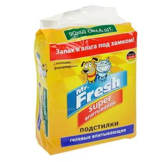 Подстилки Mr.Fresh Super повышенной впитываемости, 90х60 см, 6 шт