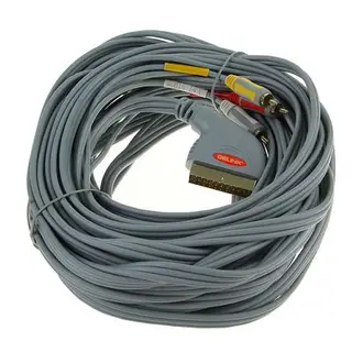 Кабель-переходник аудио/видео Delink 3858, 3xRCA(m)-SCART(m), 15 м, серый