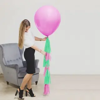 Воздушный шар, розовый, с тассел лентой, 24"
