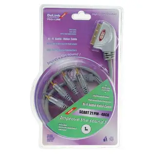 Кабель-переходник аудио/видео Delink 3537, SCART(m)-4xRCA(m), 1 м, серый