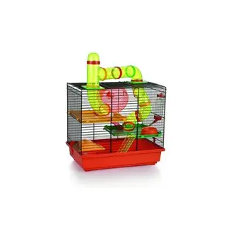 Клетка Beeztees Rocky для грызунов с игровым комплексом, черно-красная, 43*28*38,5см
