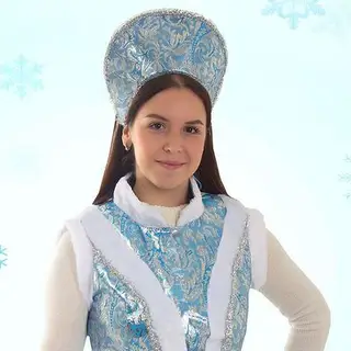Кокошник, парча голубая