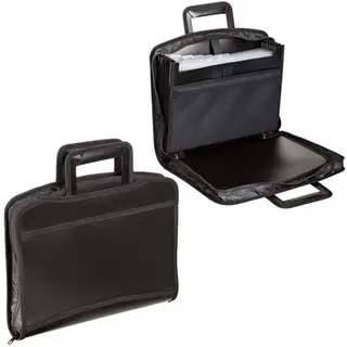 Портфель-папка пластиковый А4+ BRAUBERG, 355 х 290 х 60 мм, на молнии, выдвижные ручки, 8 отделений, 2 кармана, чёрный