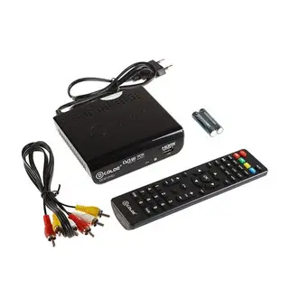 Приставка для цифрового ТВ D-COLOR DC910HD, FullHD, DVB-T2, HDMI, RCA, USB, черная