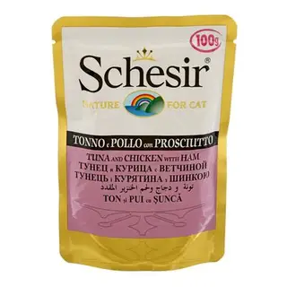 Влажный корм Schesir для кошек, тунец и курица с ветчиной, пауч 100 г