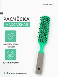 Расчёска массажная, вентилируемая, 3×21 см, фасовка 12 шт., МИКС