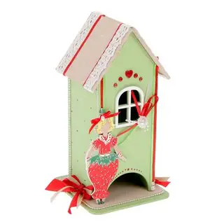 Чайный домик "Клубничка" салатовый-красный 13х12х24,5 см