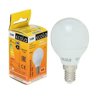 Лампа светодиодная Ecola globe, G45, 5.4 Вт, E14, 4000 K, 82x45, дневной белый