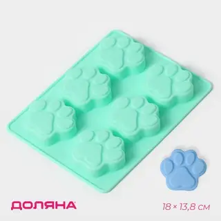 Форма для выпечки Доляна «Животные.Лапка», силикон, 18×13.8 см, 6 ячеек (5×5.4 см), бирюзовая