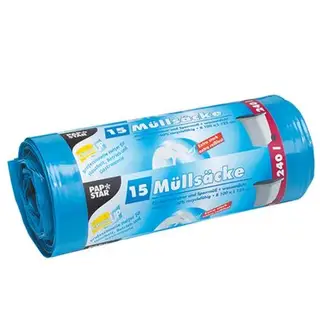 Пакет для мусора PAPSTAR, 240 л, 100х125 см, 60 микрон, цвет голубой, 15 шт