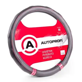 Оплётка руля AUTOPROFI AP-1408 BK/RD (M), экокожа, 3 вставки из ПВХ под карбон, ребристая под хват, цвет чёрный/красный