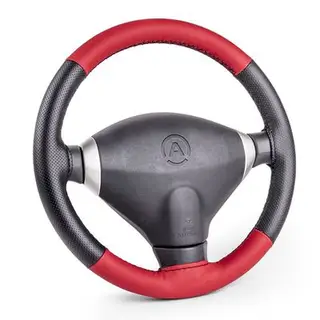 Чехол для перетяжки руля AUTOPROFI SAM-100 BK/RD (M), экокожа с перфорированными вставками, нить, игла, цвет чёрный/красный