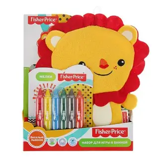Набор для ванной Mattel Fisher Price "Веселый львенок", детская мочалка и мелки для рисования