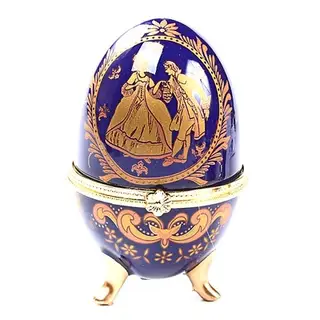шкатулка керамика яйцо дамы и кавалеры синее 10*6 см