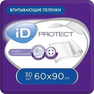 Пелёнки одноразовые впитывающие iD Protect, размер 60x90, 30 шт