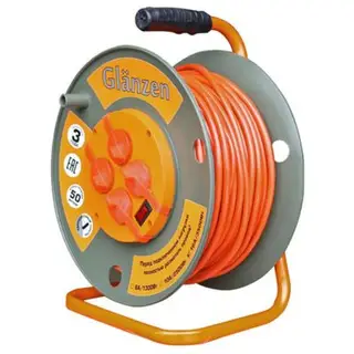 Удлинитель на катушке GLANZEN 4 гн. 50 м, 10 А, с крышкой, IP44, ПВС 3х1, ЕВ-50-012