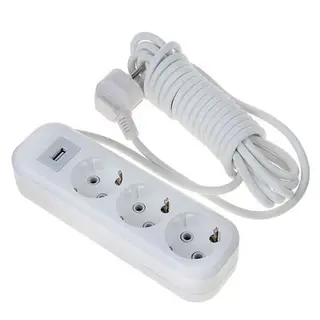Удлинитель LUX У3-Е-USB-05, трёхместный, 5 м, USB-вход, с заземлением, 220-250 В