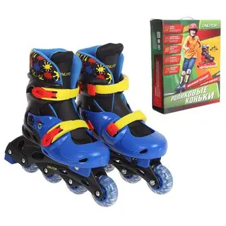 Роликовые коньки раздвижные, колеса PVC 64 mm, пластиковая рама, blue/yellow, р. 34-37
