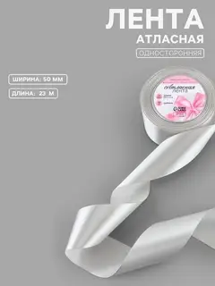 Лента атласная, 50 мм, 23±1 м, цвет серебряный №176