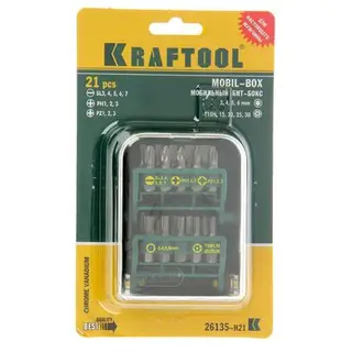 Набор KRAFTOOL Expert Биты в мобильном бит-боксе с клипсой, Cr-V, 25мм, 21 предмет