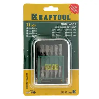 Набор KRAFTOOL Expert Биты двухсторонние в мобильном бит-боксе с клипсой, Cr-V, 11 предметов
