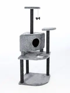 Комплекс для кошек с когтеточкой, разборный, 55×55×140 см, ковролин, серый