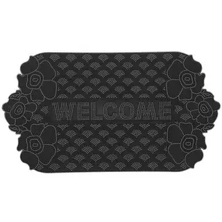 Коврик придверный 45х75 см "Welcome. Цветы", цвет черный