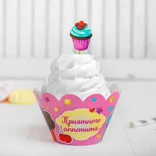 Украшение для кексов «Приятного аппетита», 6 тарталеток, 6 шпажек