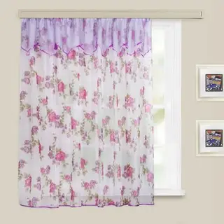 Кухонная штора Юна, 285х160см +/- 5 см, цв сирень, вуаль печать микс, п/э
