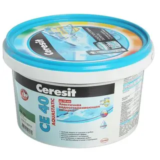 Эластичная водоотталкивающаяся затирка Ceresit CE40 Aquastatic (1-10 мм), зелёная, 2 кг