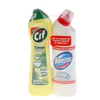 Чистящий крем CIF "Актив Лимон" 500 мл + Чистящее средство Domestos для унитаза "Ультра белый" 500 м
