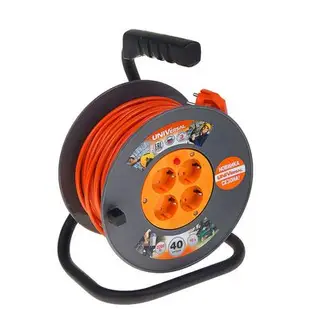 Удлинитель на катушке UNIVersal ВЕМ-250, 4х40 м, с з/к, ПВС 3х0.75, розетки с защ. штор
