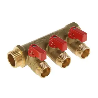 Коллектор GF, с кранами, 3/4" х 1/2" 3 выхода, никелированный