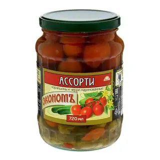 Томаты черри и корнишоны ТМ "ЭКОНОМ", 720 мл