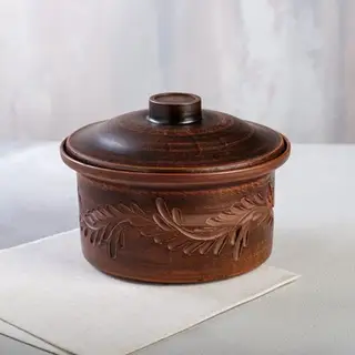 Горшок духовой с крышкой "Резной узор", красная глина, 1.7 л, ручная работа