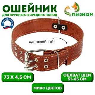 Ошейник однослойный, 73×4.5 см, ОШ 51-65 см, кожа, МИКС