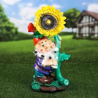 Садовая фигура "Гном с подсолнухом", жёлтый цвет, гипс, 54 см, микс
