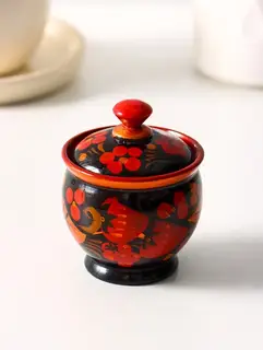 Солонка с крышкой «Ягодка», 7×6 см, хохлома, дерево