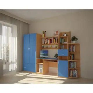 Стенка Катюша 2050х2920х580 Бук бавария+голубой