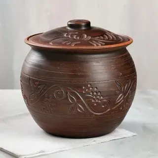 Горшок духовой "Круглый", декор, красная глина, 5 л, ручная работа