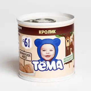 Пюре «Тёма» кролик, жестяная банка, 100 г