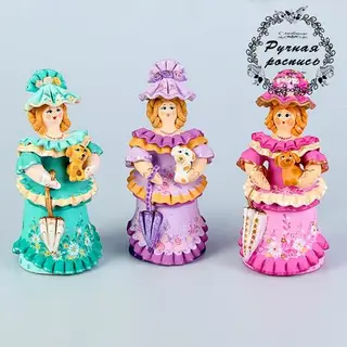Ковровская глиняная игрушка «Барышня с собачкой» микс