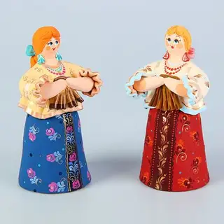 Ковровская глиняная игрушка «Барышня с трещетками» микс