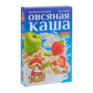 Каша Добряк овсяная не требующая варки, ассорти: яблоко, клубника, с молоком, 38 г
