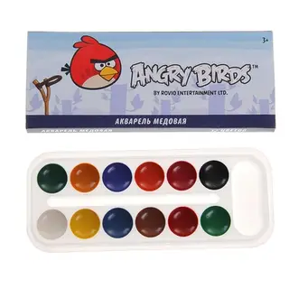 Акварель медовая 12 цветов Angry Birds, без кисти